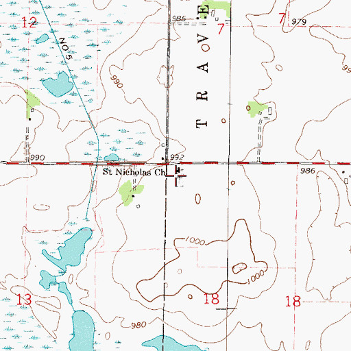 Topographic Map of Middle Lake Catholic Cemetery, MN