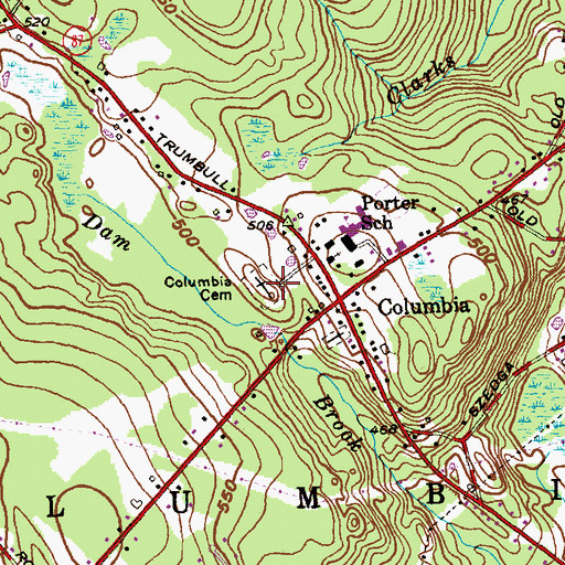 Topographic Map of Columbia Cemetery, CT