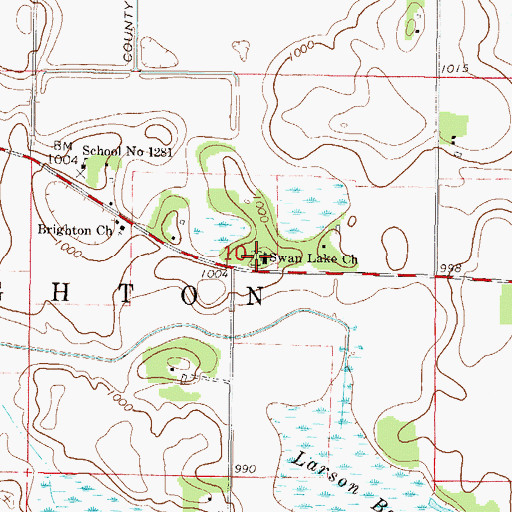 Topographic Map of Swan Lake Lutheran Cemetery, MN