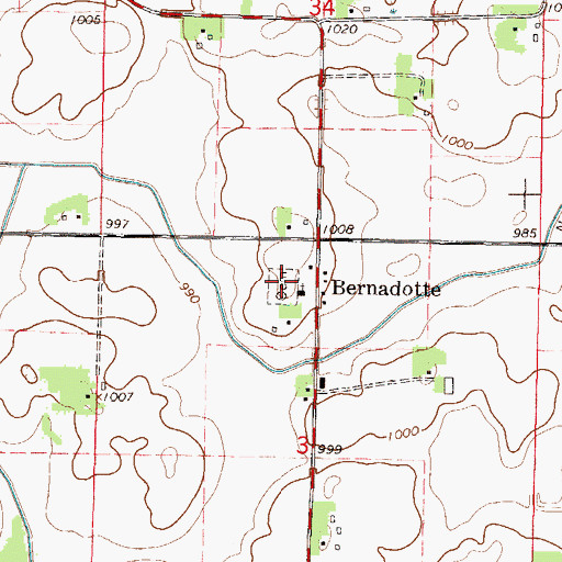 Topographic Map of Bernadotte Lutheran Cemetery, MN