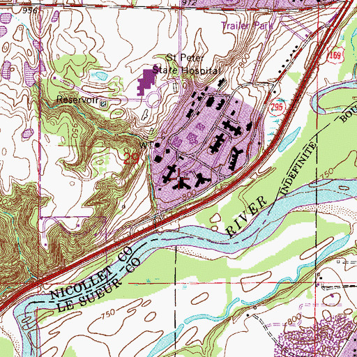 Topographic Map of Woodlawn Cemetery, MN