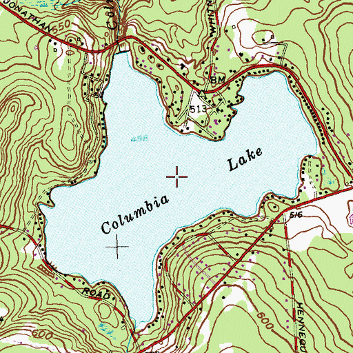 Topographic Map of Columbia Lake, CT