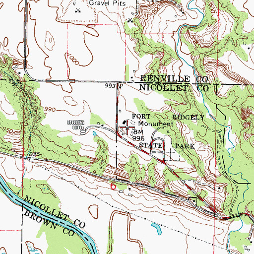 Topographic Map of Fort Ridgely State Monument, MN