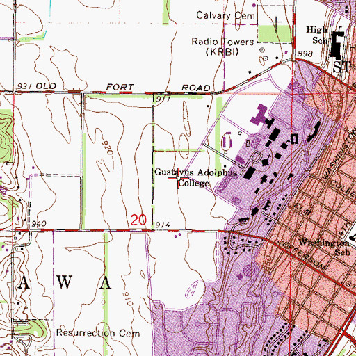 Topographic Map of Gustavus Adolphus College Arboretum, MN