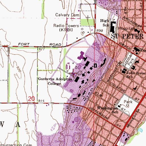 Topographic Map of Olin Hall, MN