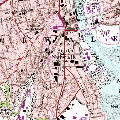 Topographic Map of Columbus Elementary School, CT