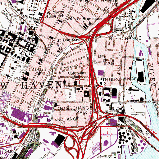 Topographic Map of Columbus School, CT