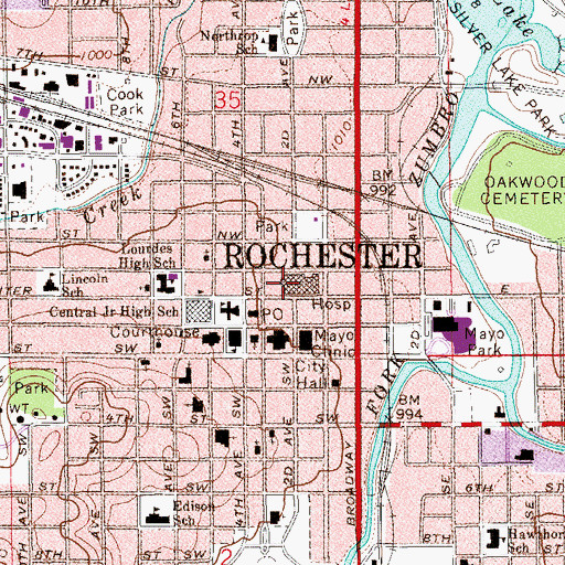 Topographic Map of Mayo Clinic - Methodist Campus, MN