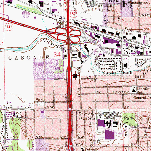 Topographic Map of Miracle Mile Shopping Center, MN