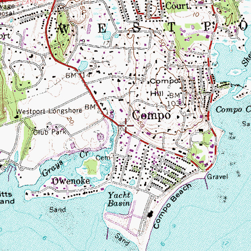 Topographic Map of Compo, CT