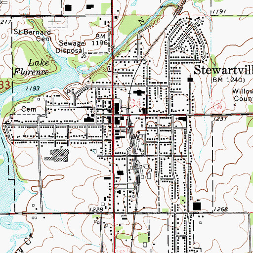 Topographic Map of Stewartville Post Office, MN