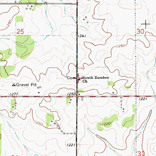 Topographic Map of South Zumbro Cemetery, MN