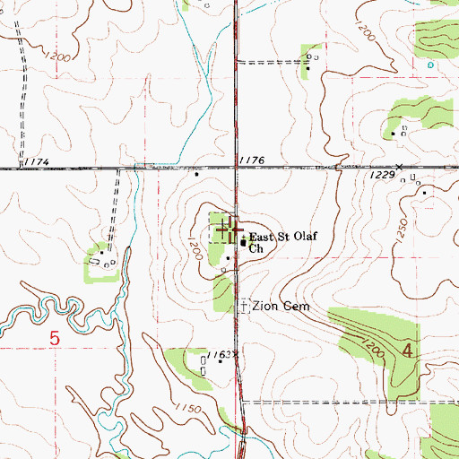 Topographic Map of East Saint Olaf Cemetery, MN