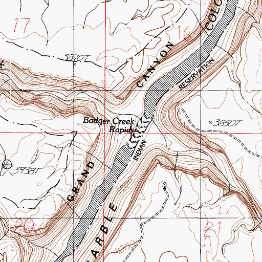 Topographic Map of Badger Creek Rapids, AZ