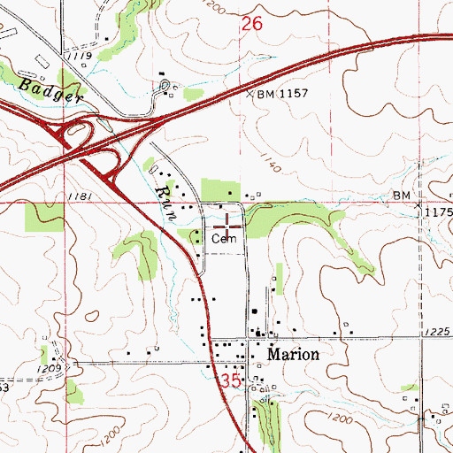 Topographic Map of Marion Cemetery, MN