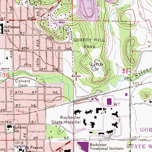 Topographic Map of Rochester State Hospital Cemetery, MN