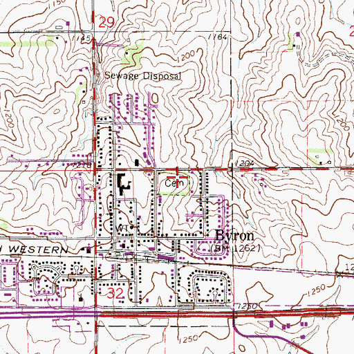 Topographic Map of Byron Cemetery, MN
