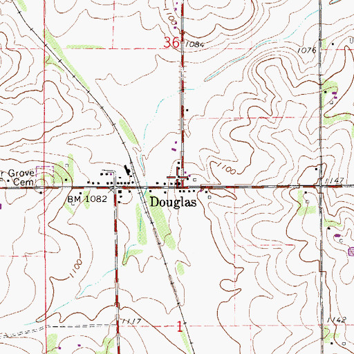 Topographic Map of Douglas United Methodist Church, MN