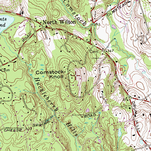 Topographic Map of Comstock Knoll, CT