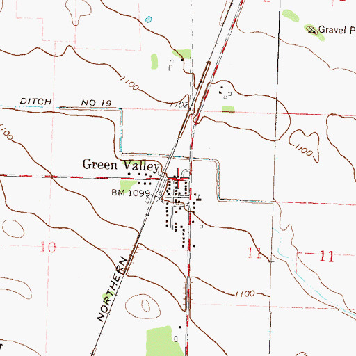 Topographic Map of Green Valley Post Office (historical), MN