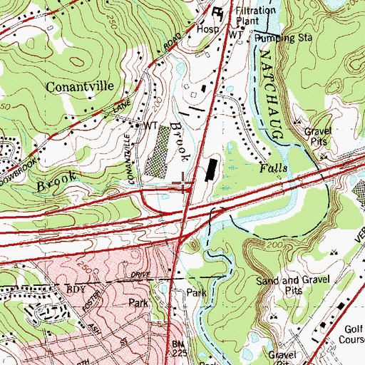 Topographic Map of Conantville Brook, CT