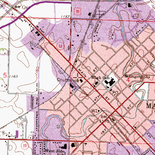 Topographic Map of Marshall Police Department, MN