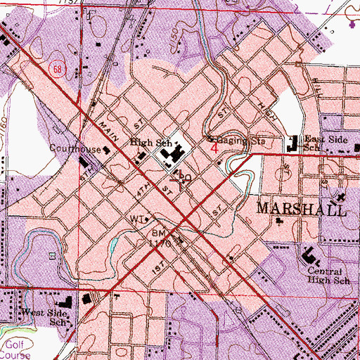 Topographic Map of Marshall Post Office, MN