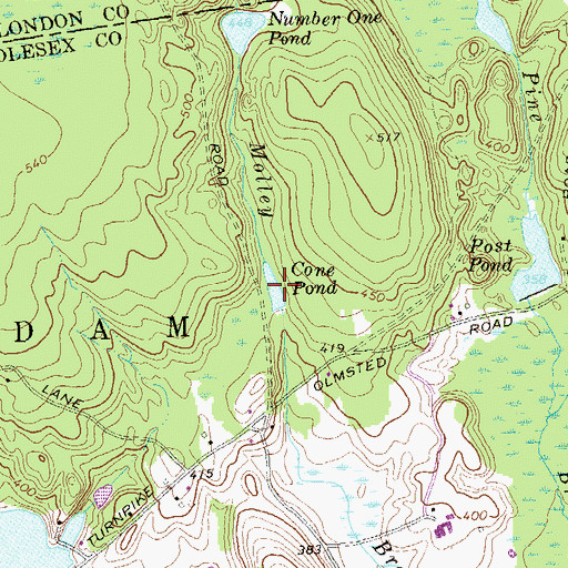 Topographic Map of Cone Pond, CT