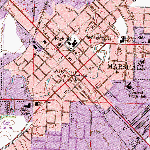Topographic Map of Marshall, MN
