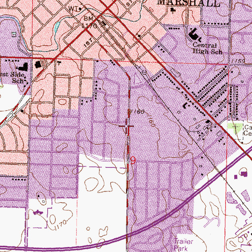 Topographic Map of Calvary Baptist Church, MN