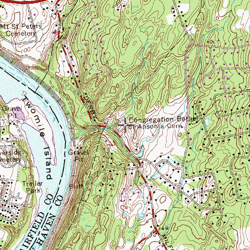 Topographic Map of Congregation Bethel of Ansonia Cemetery, CT