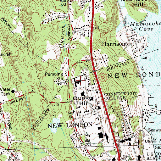 Topographic Map of Connecticut College, CT