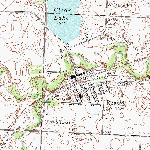 Topographic Map of Russell Town Hall, MN