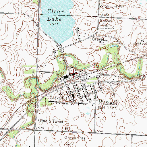 Topographic Map of Russell Post Office, MN
