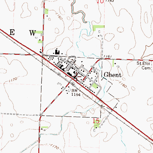 Topographic Map of Ghent Post Office, MN
