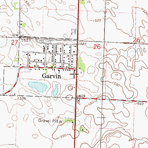 Topographic Map of Garvin Congregational Church, MN