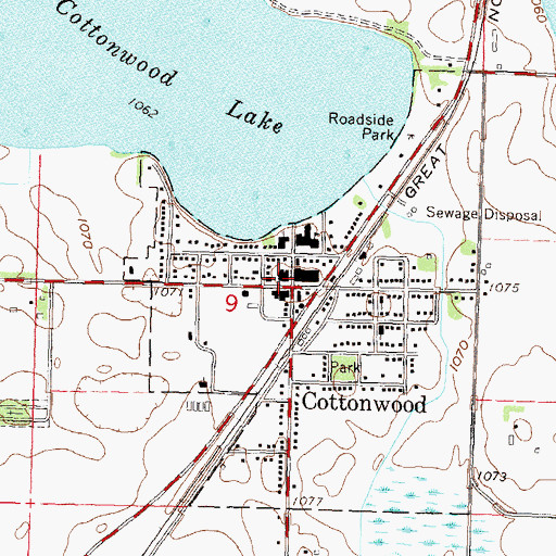 Topographic Map of Cottonwood Post Office, MN