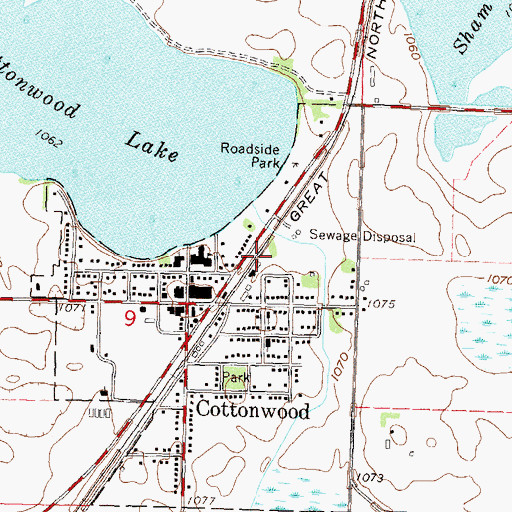 Topographic Map of Cottonwood, MN