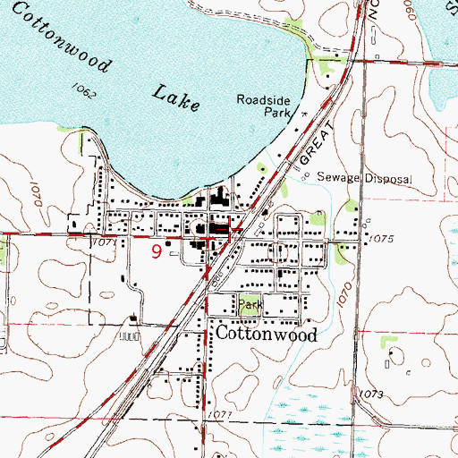 Topographic Map of Cottonwood Library, MN