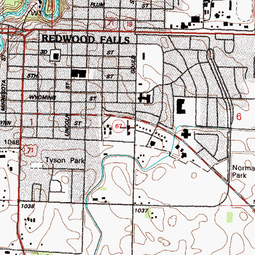 Topographic Map of Redwood Falls Fire Department, MN