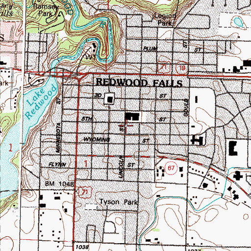 Topographic Map of Redwood Falls Library, MN