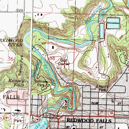 Topographic Map of Redwood Falls Golf Club, MN