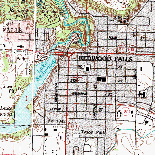 Topographic Map of Redwood Falls Post Office, MN