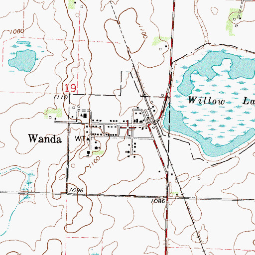 Topographic Map of Wanda Post Office, MN