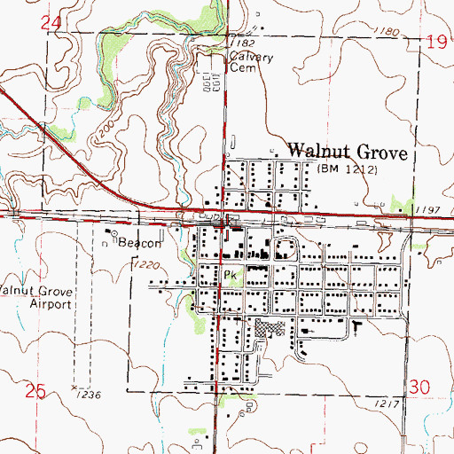 Topographic Map of Walnut Grove, MN