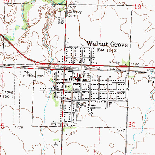 Topographic Map of Walnut Grove City Hall, MN
