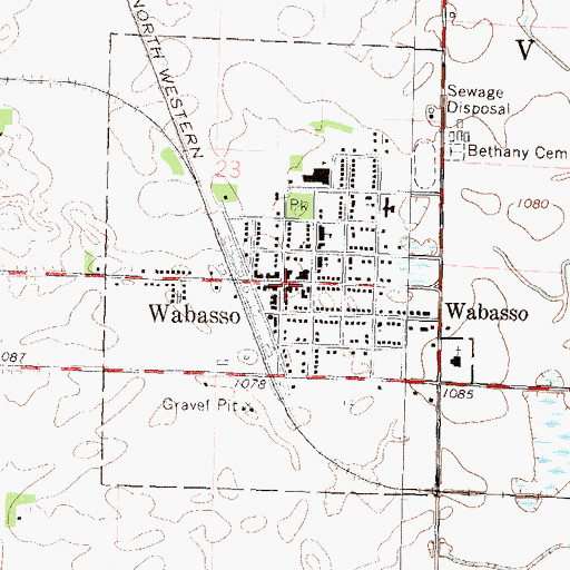 Topographic Map of Wabasso Post Office, MN