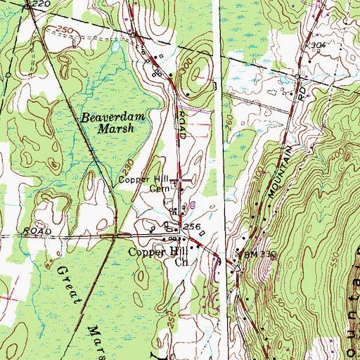 Topographic Map of Copper Hill Cemetery, CT