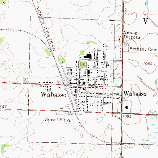 Topographic Map of Wabasso Public Library, MN