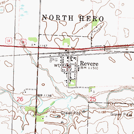 Topographic Map of Revere Fire Station, MN
